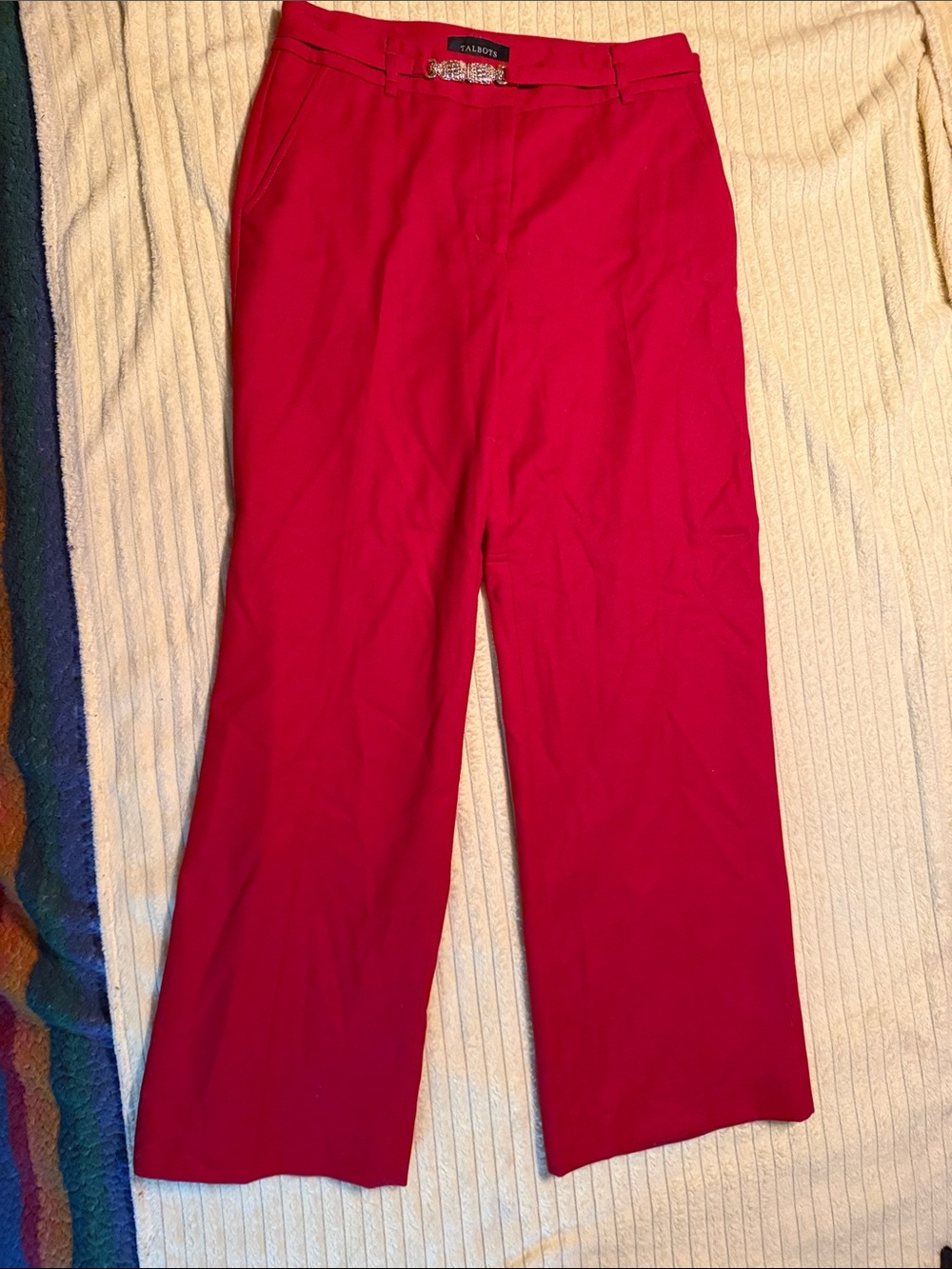 Talbots Vibrant Red Wide-Leg Dress Pants with Decorative Waist Accent